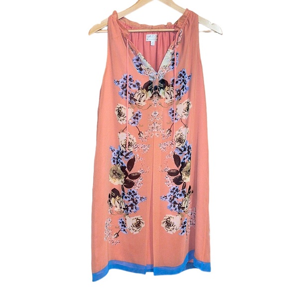 •MAX STUDIO M.S.S.P•FLORAL WITH BLUE TRIM CHIFFON PLEATED DRESS SIZE SMALL EUC - Picture 1 of 9